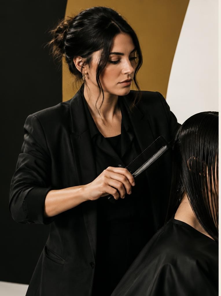 Salon stylist creating a sleek look