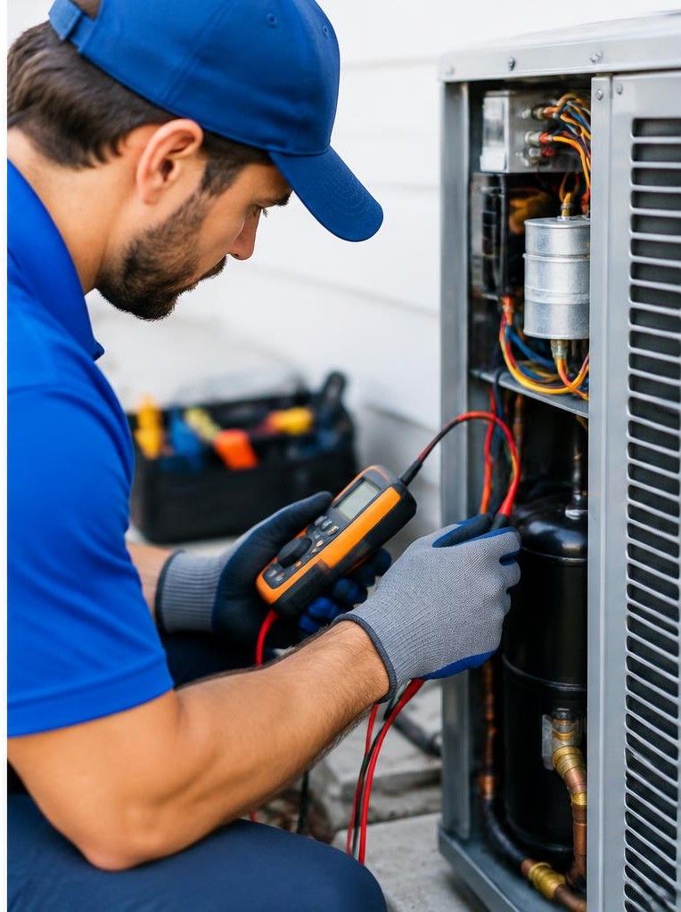 Technician inspecting HVAC equipment