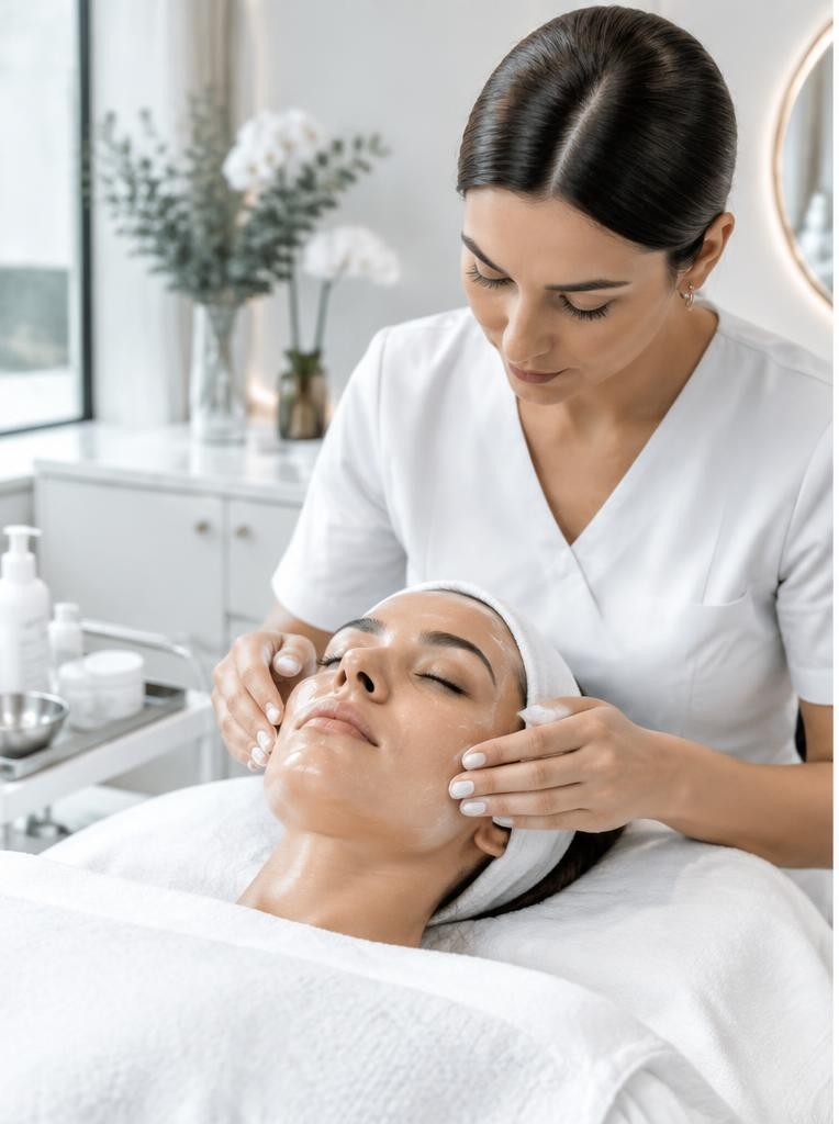 Aesthetician providing a facial