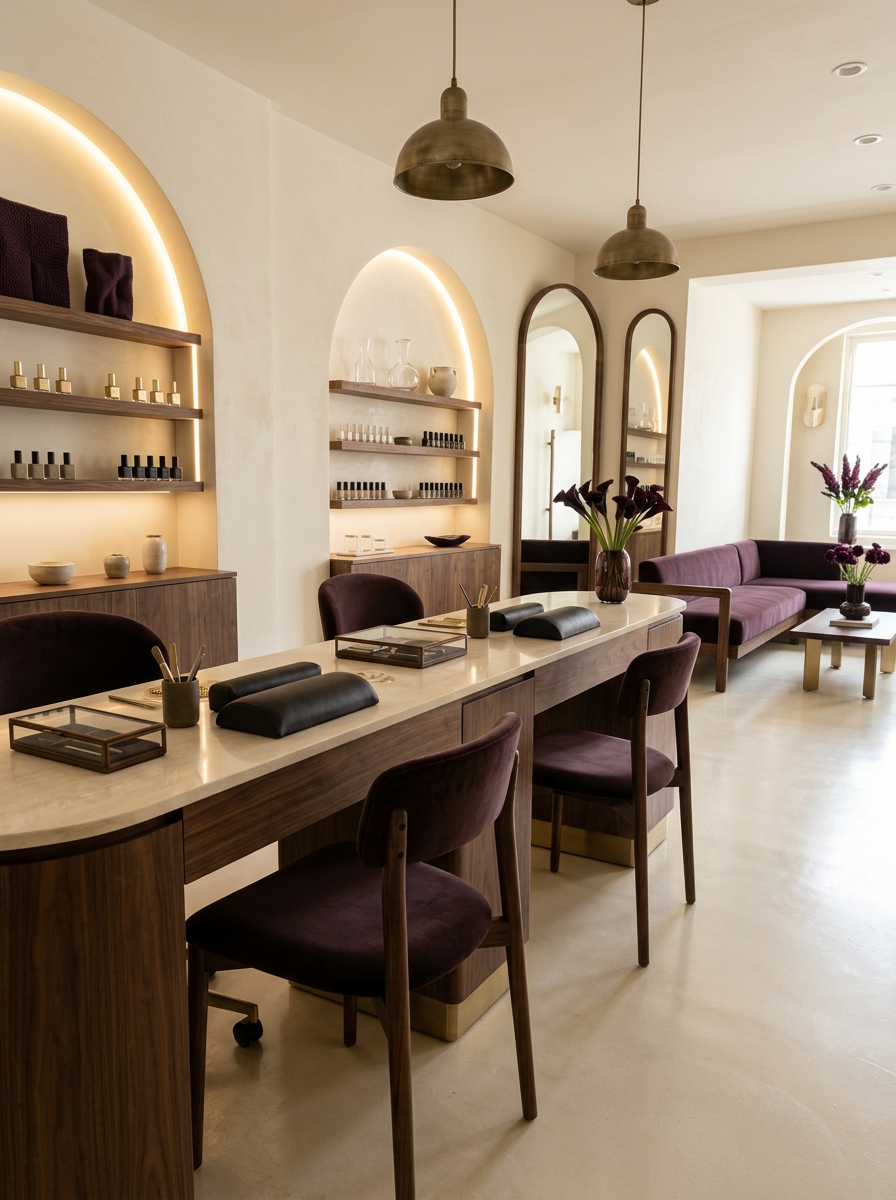 Sophisticated cream and walnut nail salon interior