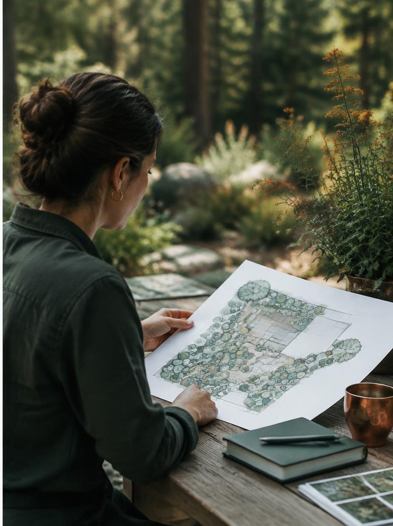 Landscape designer reviewing a garden plan